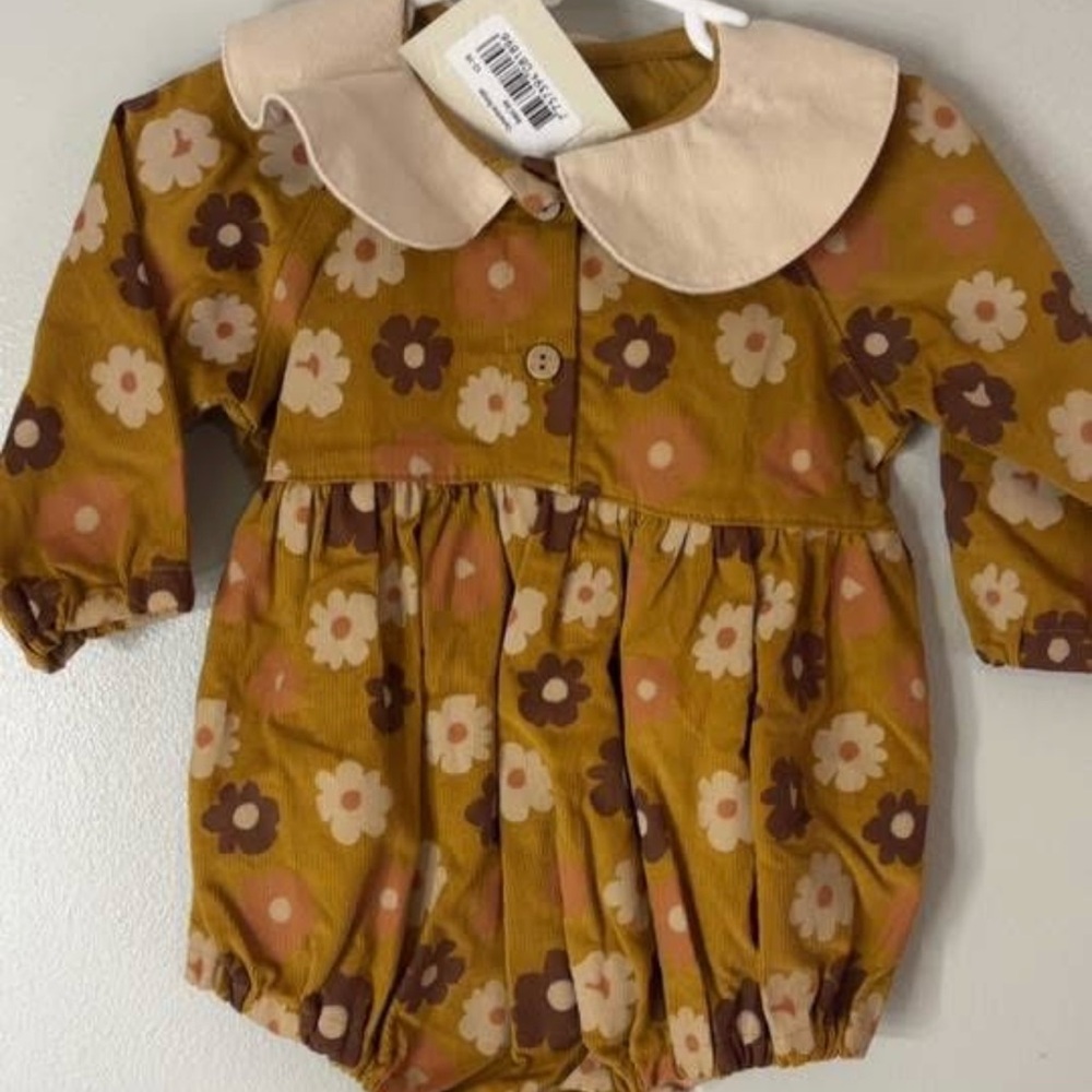 Wild Wawa Floral Clementine Baby Romper with Peter Pan Collar